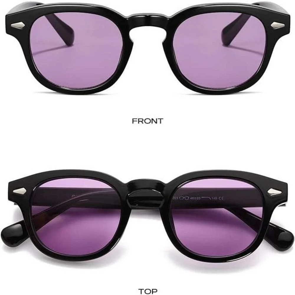 Round Sunglasses Purple Lens Tony Stark Style Men's Fashion Eyewear Lentes Gafas